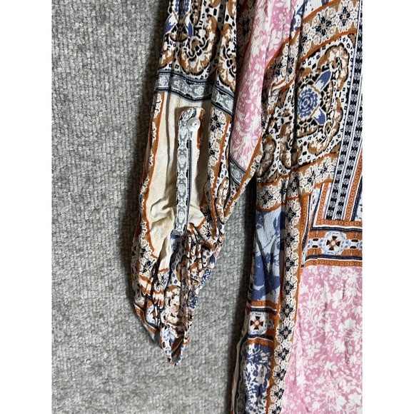 Daniel Rainn 3/4 Roll Tab Sleeve Patchwork Floral Popover Top Womens Size Large - Picture 5 of 7